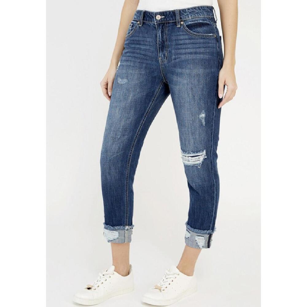 Kan Can Distressed Boyfriend Fit Dark Wash Denim Jeans Size 25
